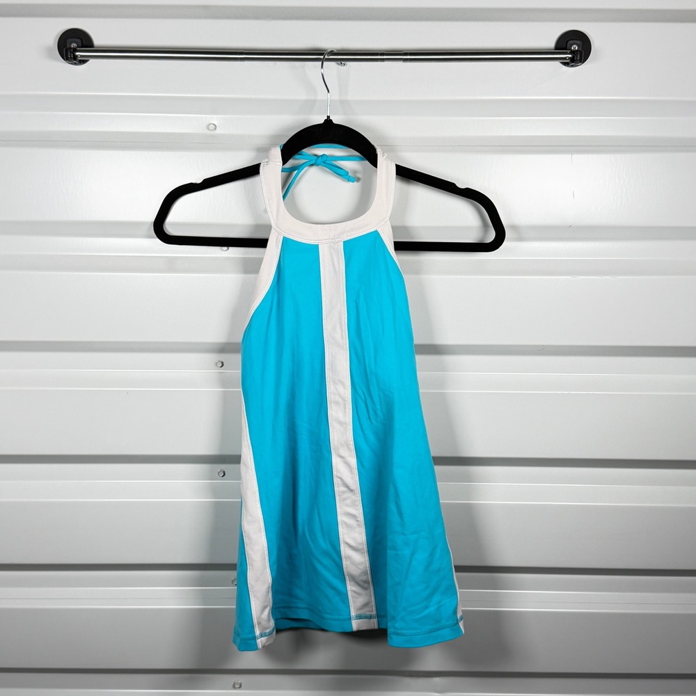 Lululemon Halter Tank Vintage Y2K Women Blue White Striped Activewear Yoga Gym